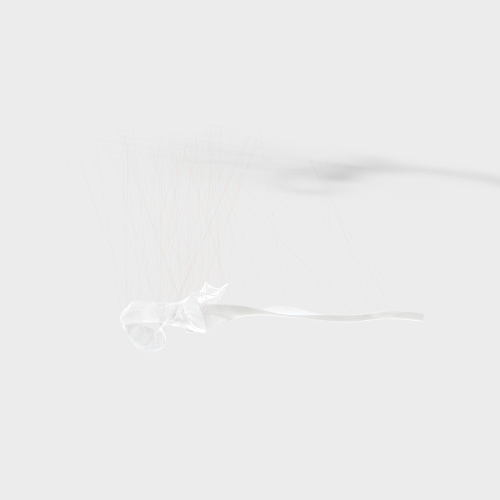 Abstract white curved ribbon shape with thin lines on light grey background