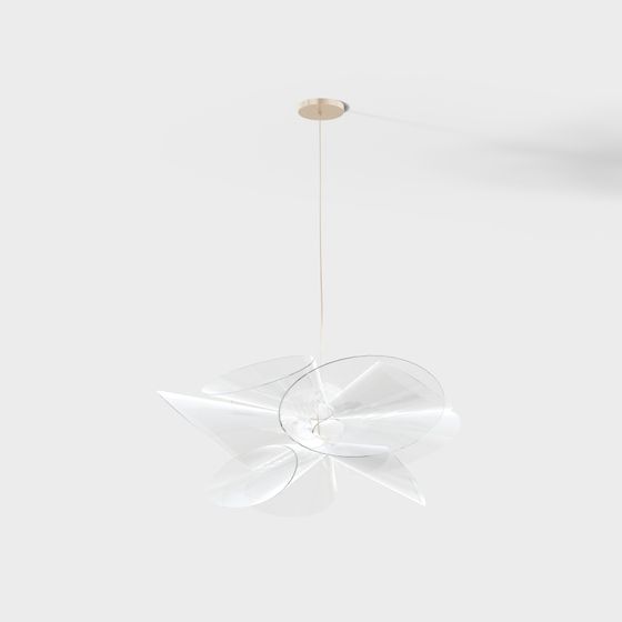 Modern clear glass ceiling light with gold base and twisted blades on white background