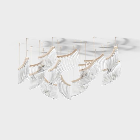 Modern ceiling light with clear glass curves and gold metal frame on white background