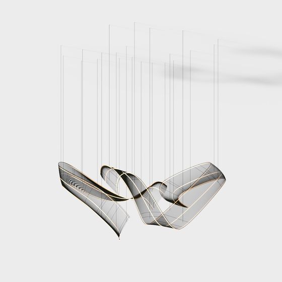 Modern wavy ceiling light with gold frame and clear glass panels on white background