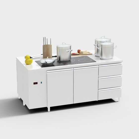 Modern Kitchen Island 3D model with Low Polygon Design