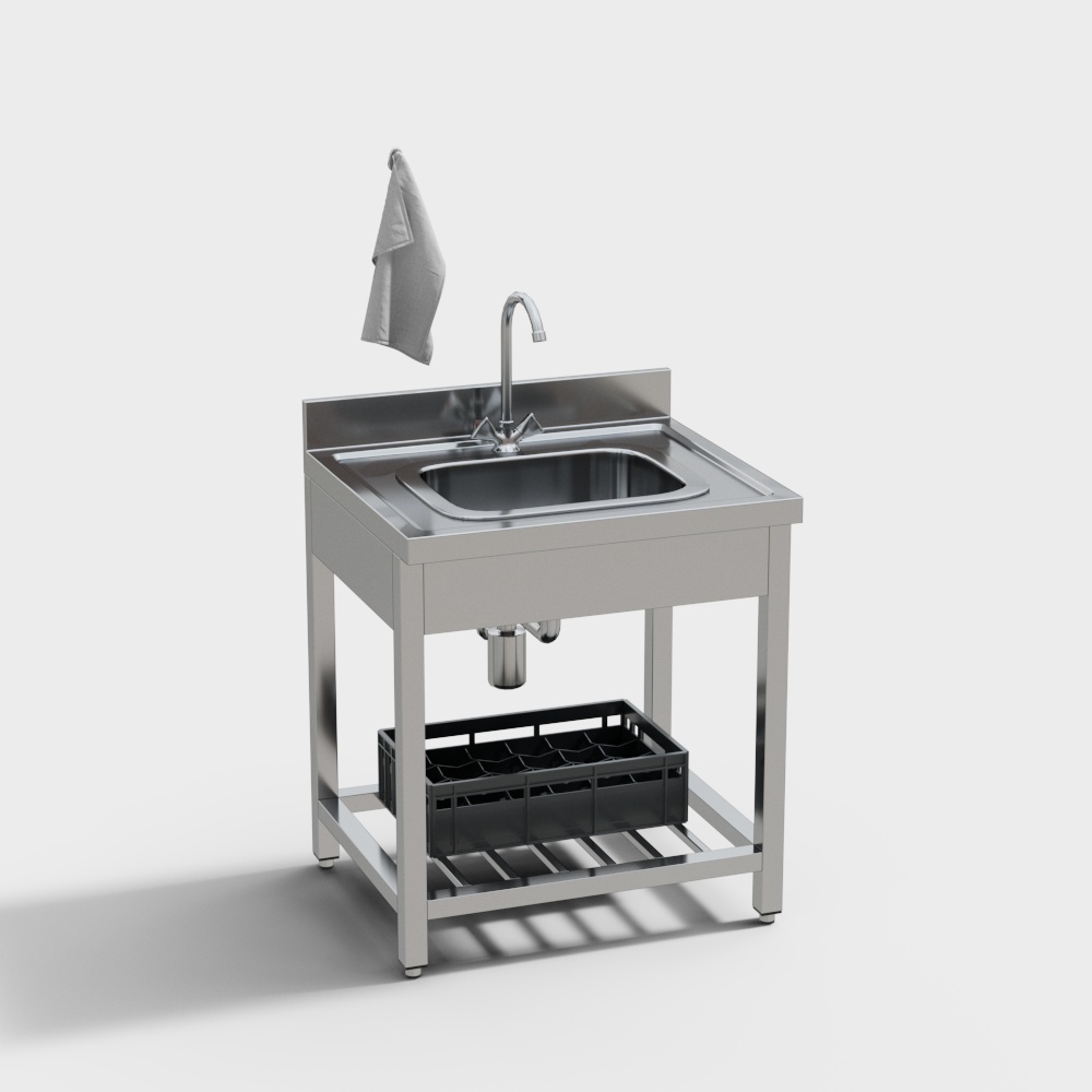 Sleek Stainless Steel Sink Countertop 3D model