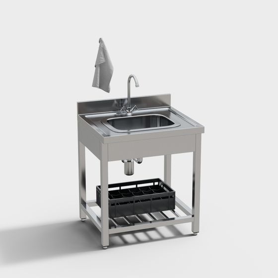 Modern Stainless Steel Sink Countertop 3D model