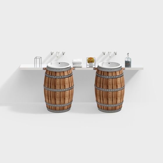 Double Barrel Sink 3D model for Modern and Vintage Homes