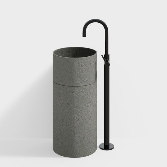 Concrete Sink with Black Faucet 3D model