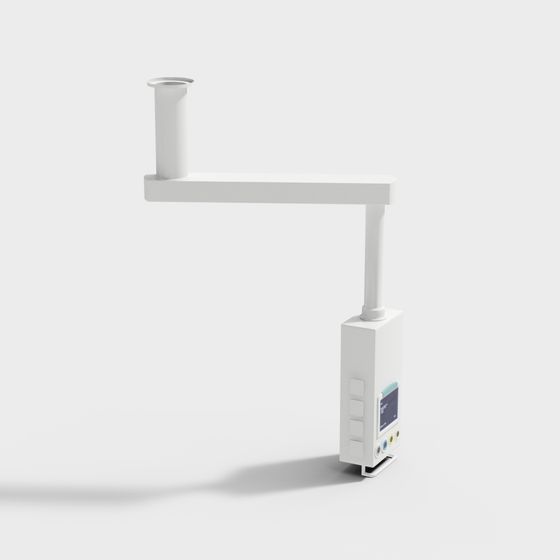 White medical monitor with digital screen and arm on grey background