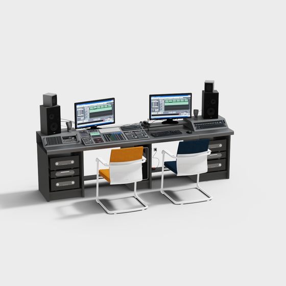 Podcast Studio Equipment 3D Model