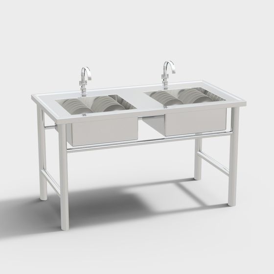 Sleek Double Basin Stainless Steel Sink 3D model