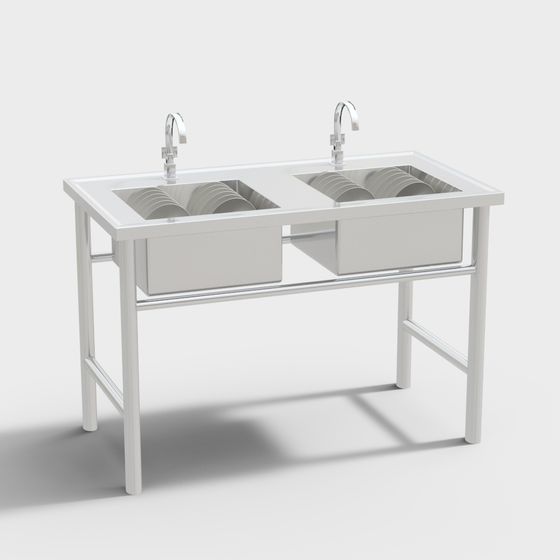 Modern Double Bowl Kitchen Sink 3D model