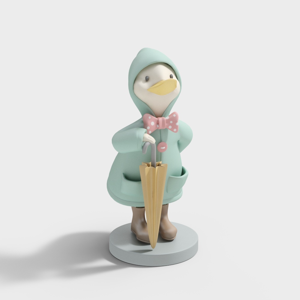 Charming Low-Poly Duck in Rain – Cute 3D Character