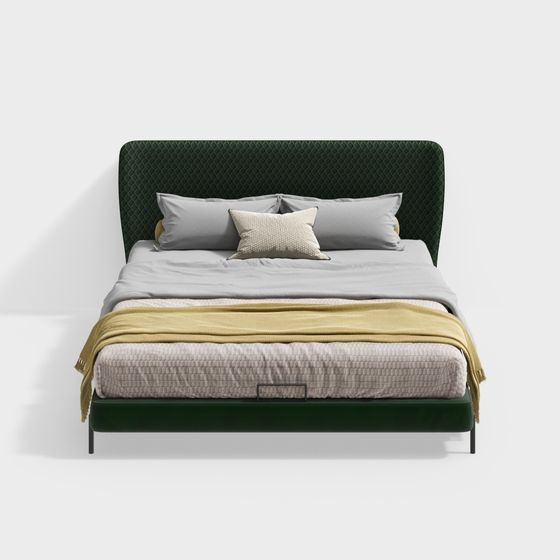 Modern Velvet Bed 3D model