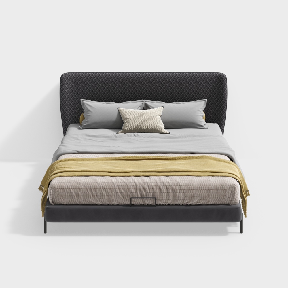 작은 노란 말 가구 + 4 시리즈 + 미니멀 더블 침대 + 18-F3-A