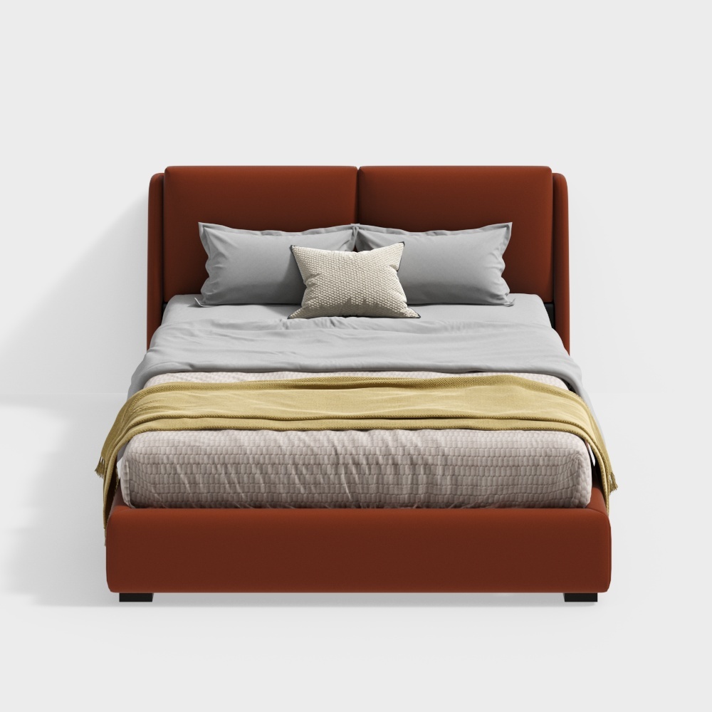 Small yellow horse furniture + 4 series + Italian minimalist leather double bed + 50-F2-C