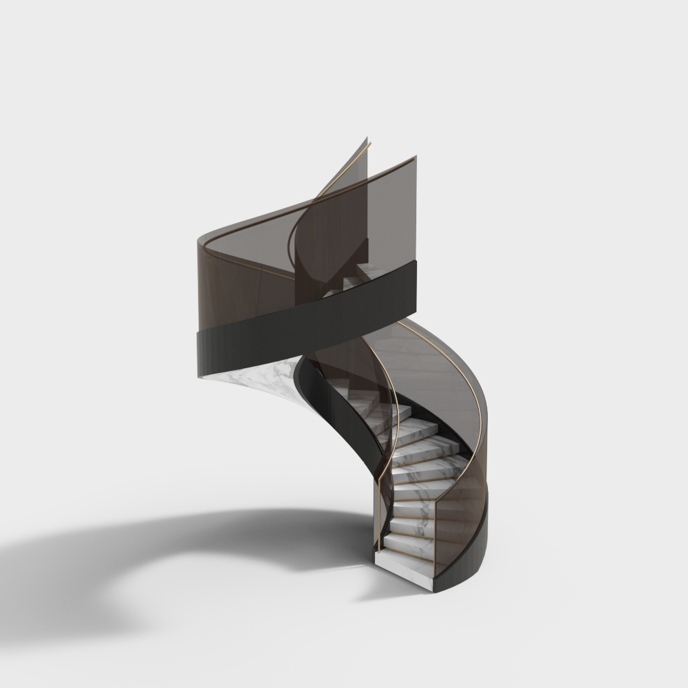 Elegant Spiral Staircase 3D Model – Marble & Metal Design