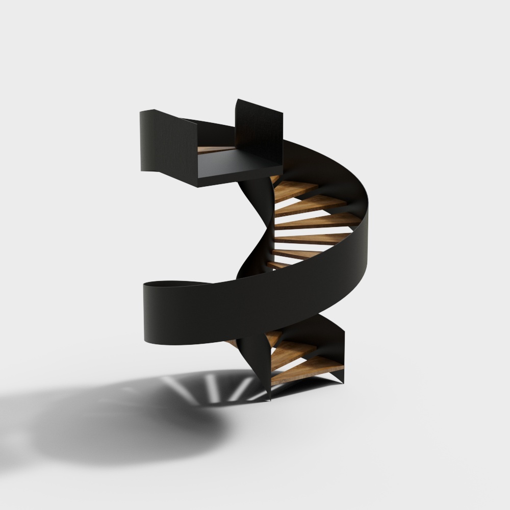Elegant Spiral Staircase 3D Model – Low-Poly Metal & Wood