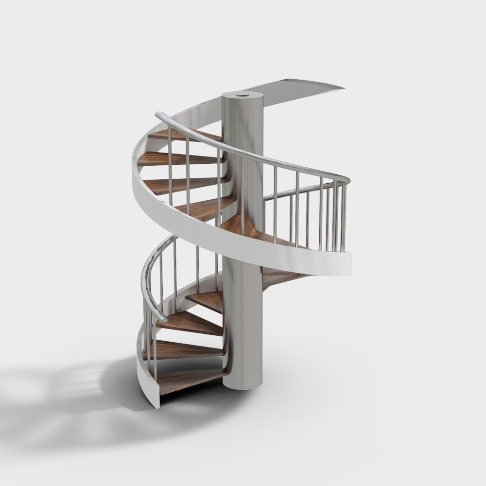 Elegant Spiral Staircase 3D Model – Metal and Wood Design
