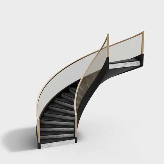 Modern Curved Staircase 3D Model - Black Design