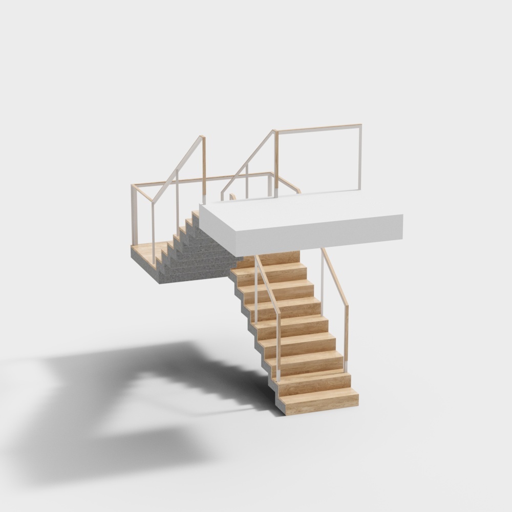 Urban Staircase 3D Model – Minimalist Wood & Concrete