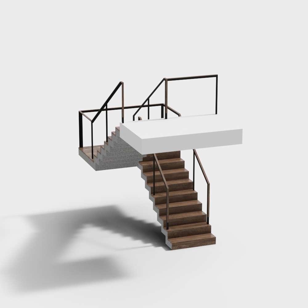 Low Polygon Modern Staircase – Wooden Steps & Concrete Base