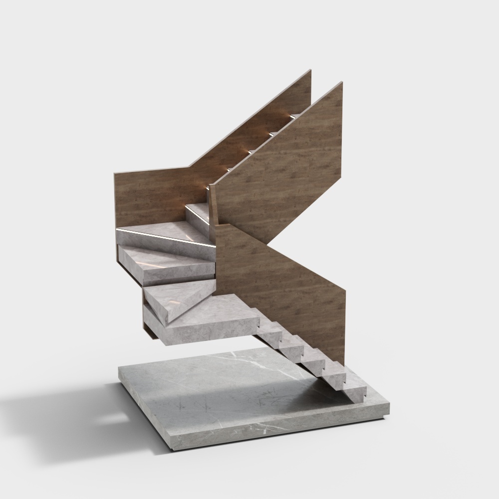 Stylish Z-Shaped Staircase 3D Model – Modern Interior Design