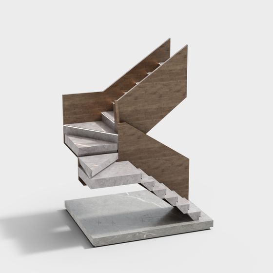 Modern Staircase 3D Model in Brown for Stylish Interiors