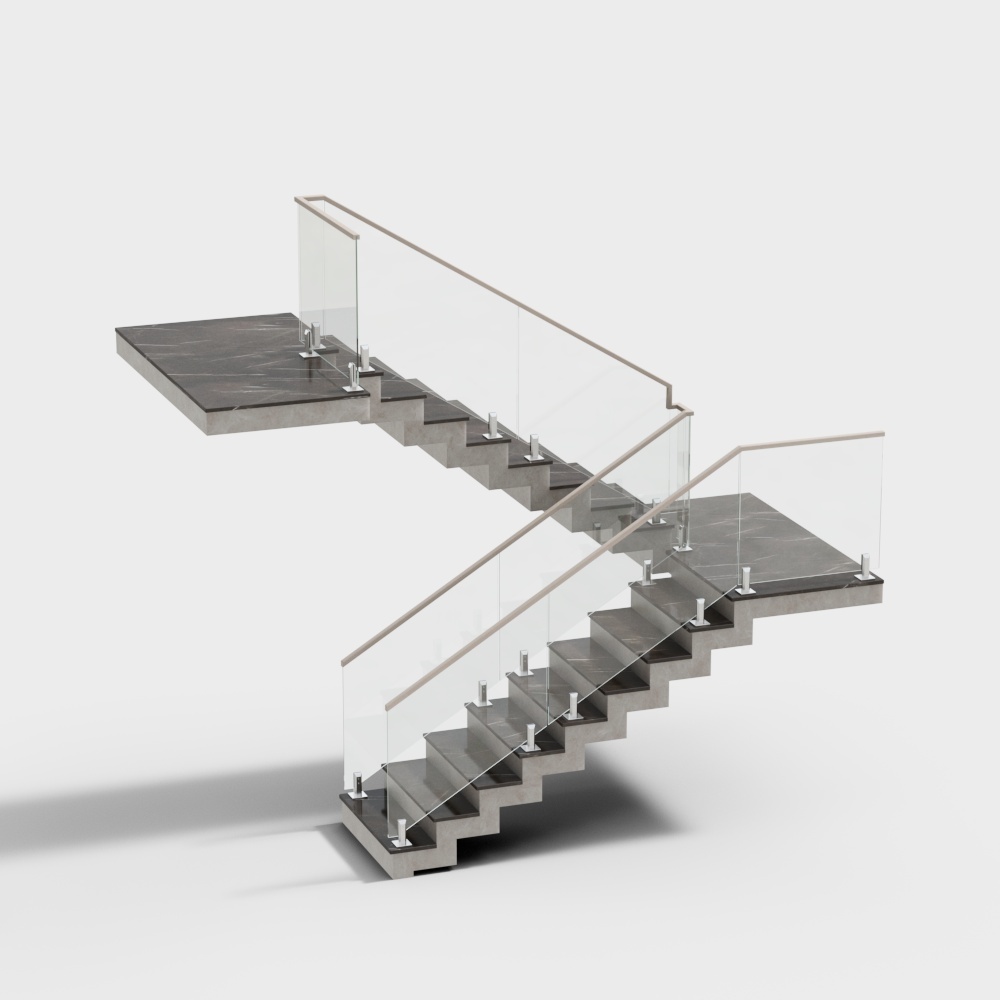 Elegant Low-Polygon Marble Staircase – Gray Marble & Glass