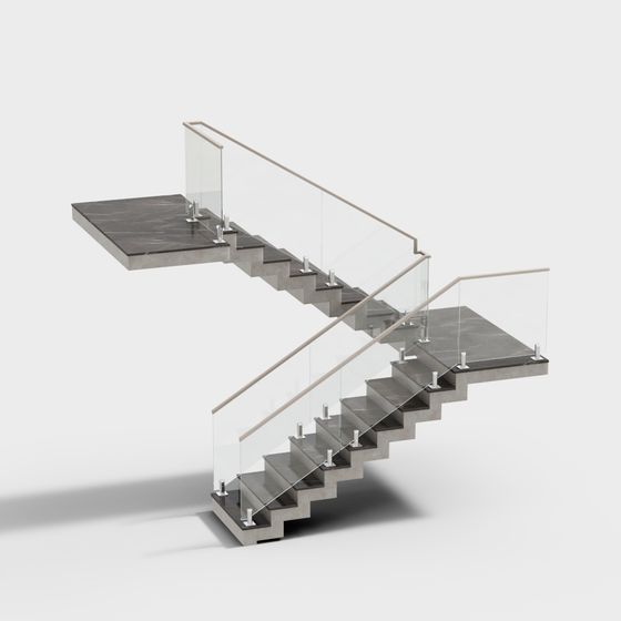 Elegant Low-Polygon Marble Staircase 3D model