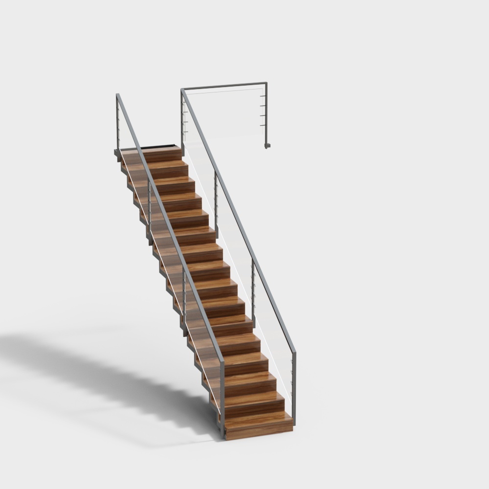 Stylish Urban Staircase 3D Model – Wood and Metal Design