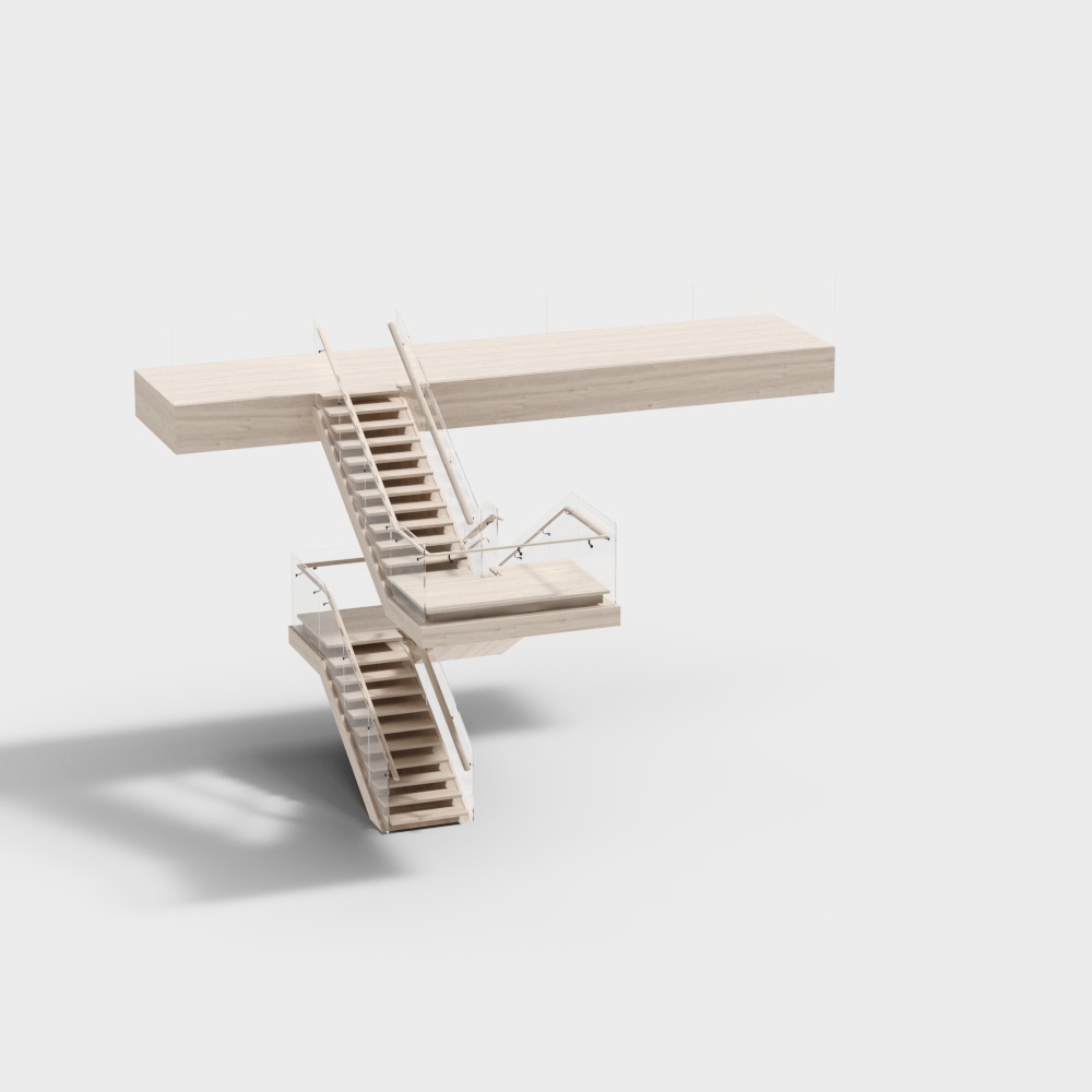 Stunning Floating Staircase 3D Model – Minimalist Wood & Glass