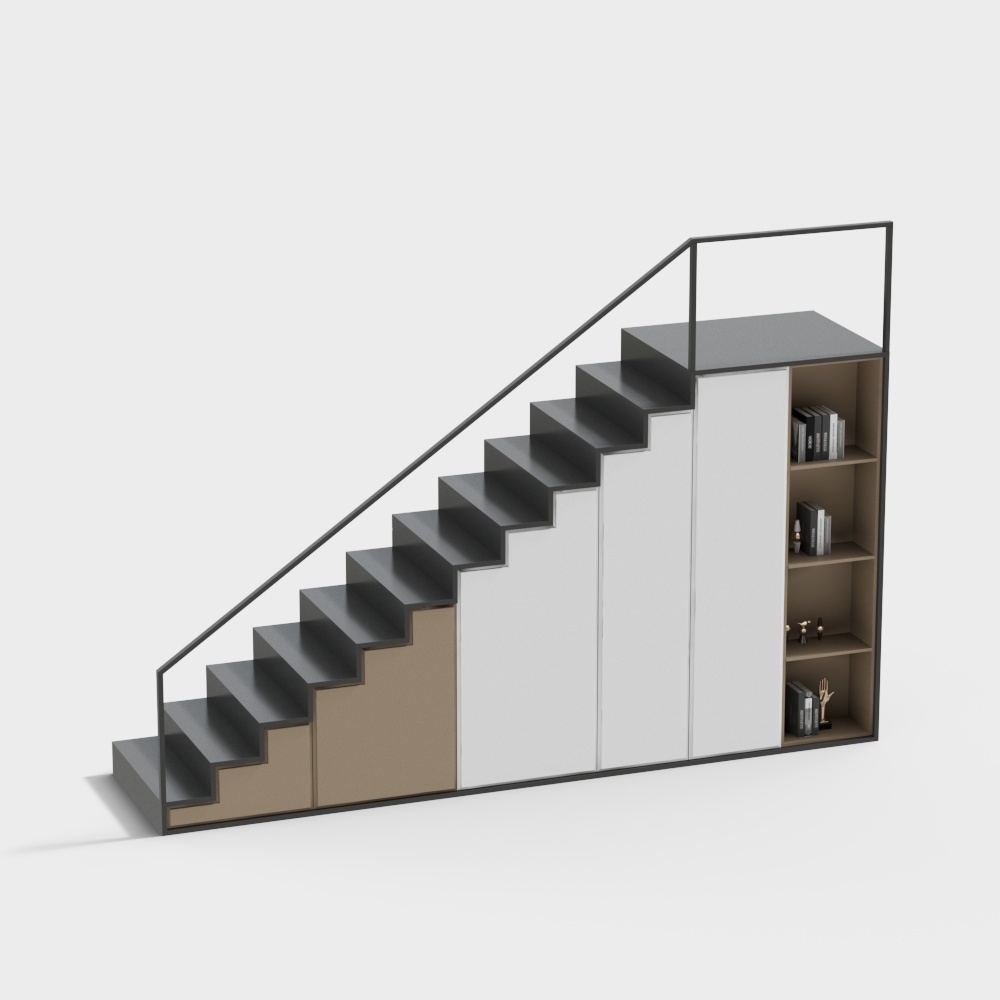 Modern Low-Poly Black Staircase 3D Model – Sleek Design