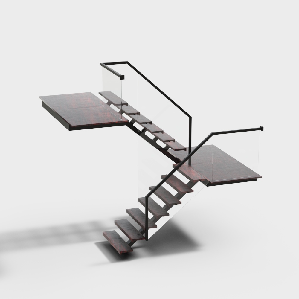 Elegant Floating Staircase 3D Model – Low-Poly Wooden Design