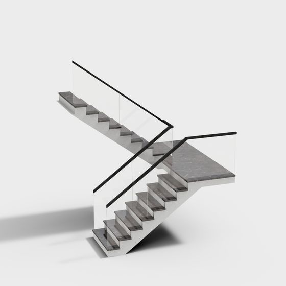 Contemporary Staircase 3D Model in Gray Finish