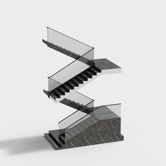 Elegant Z-Shaped Floating Staircase 3D model for Creative Use