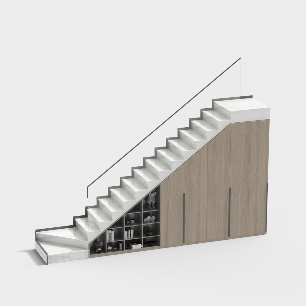 Stylish Low-Polygon 3D Staircase Model with Marble Steps