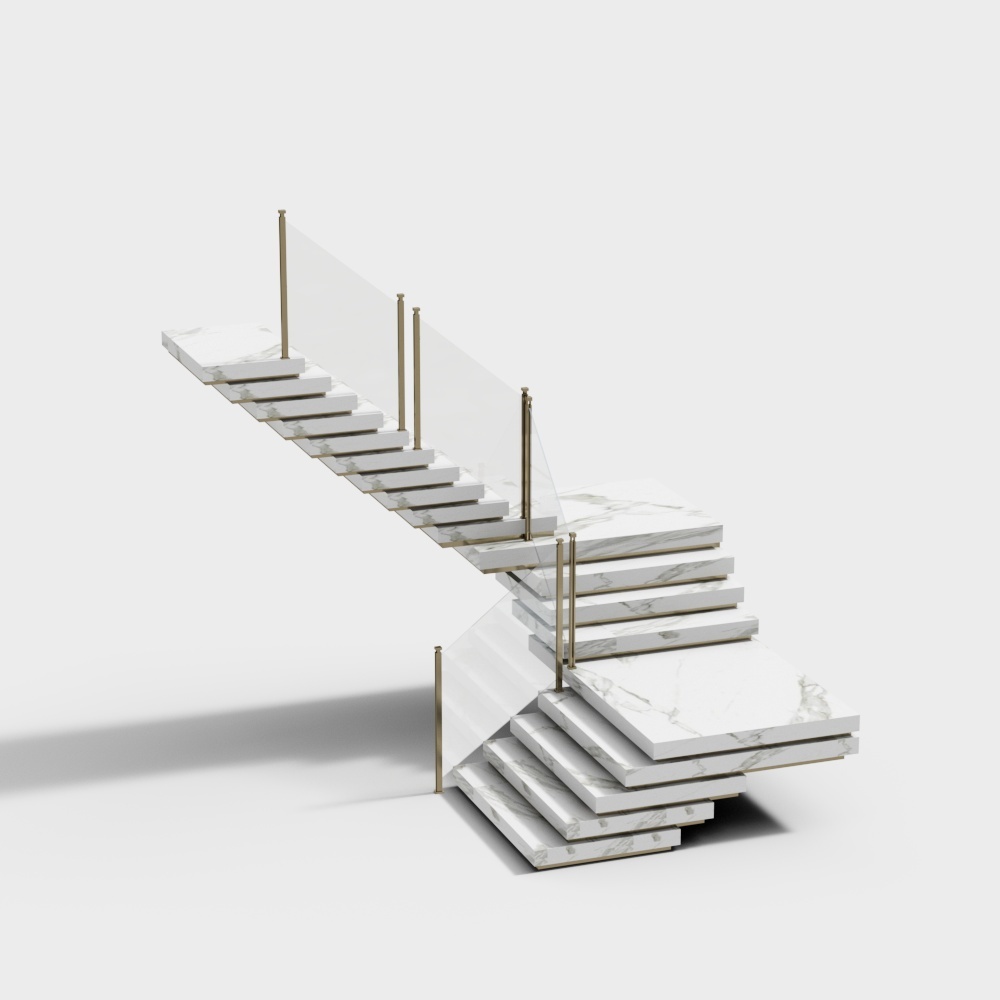 Floating Staircase 3D Model – Low-Polygon Marble Design