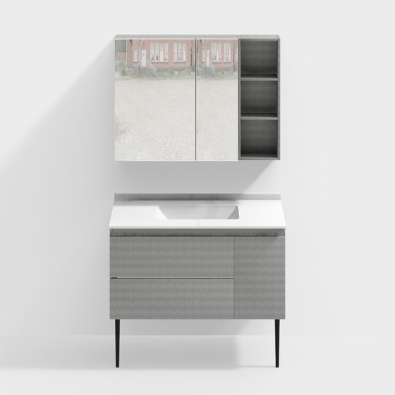 Elegant Low-Poly Bathroom Cabinet 3D model