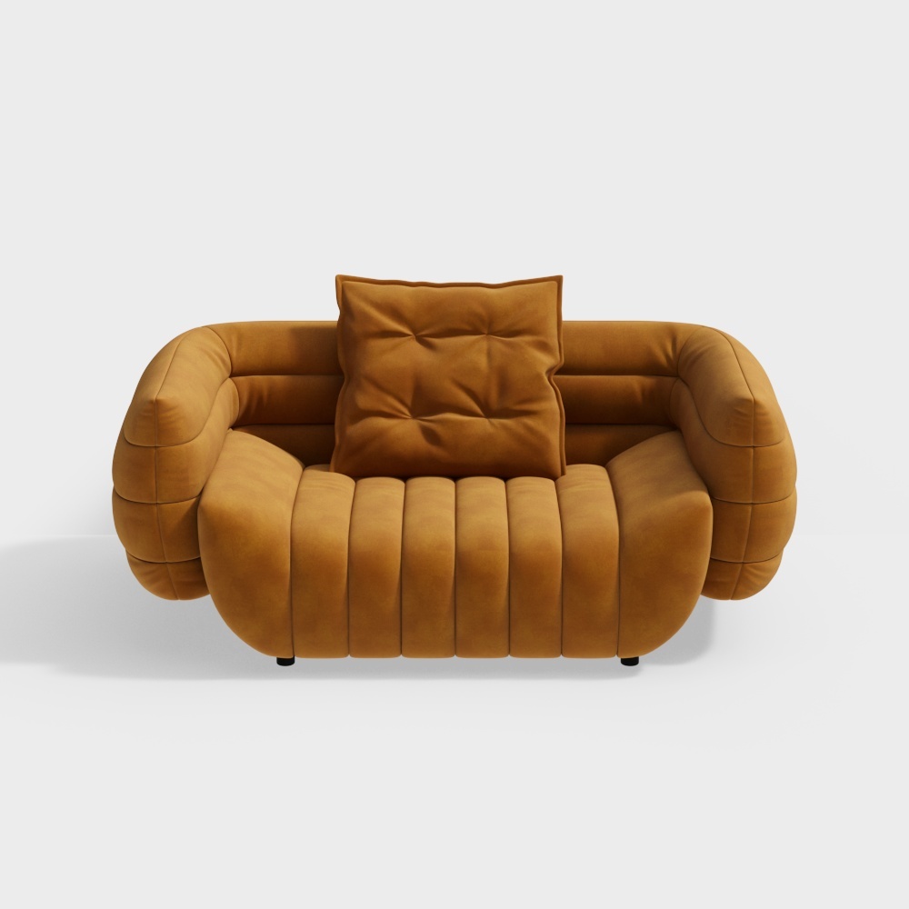 Stylish Sofa 3D Model – Caramel Velvet Retro Design