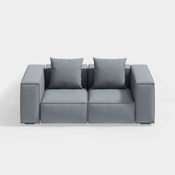 Little yellow horse furniture + 4 series + Italian minimalist tofu block two-seat sofa + 50-A1-D6