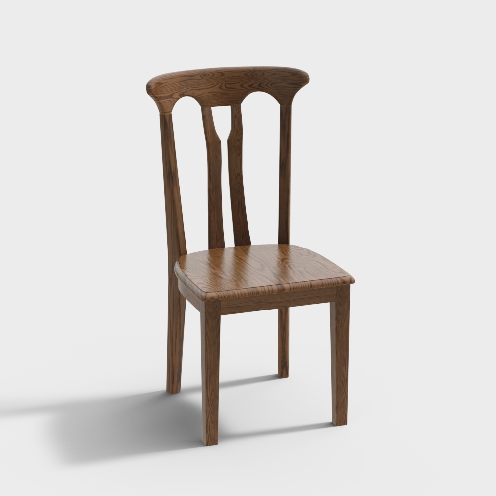 Vintage Wooden Chair 3D Model – Low-Poly Classic Design