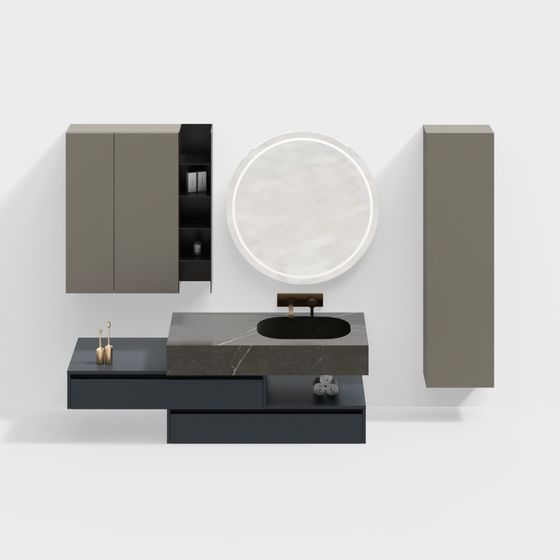 Modern Low-Poly Bathroom Cabinet 3D model