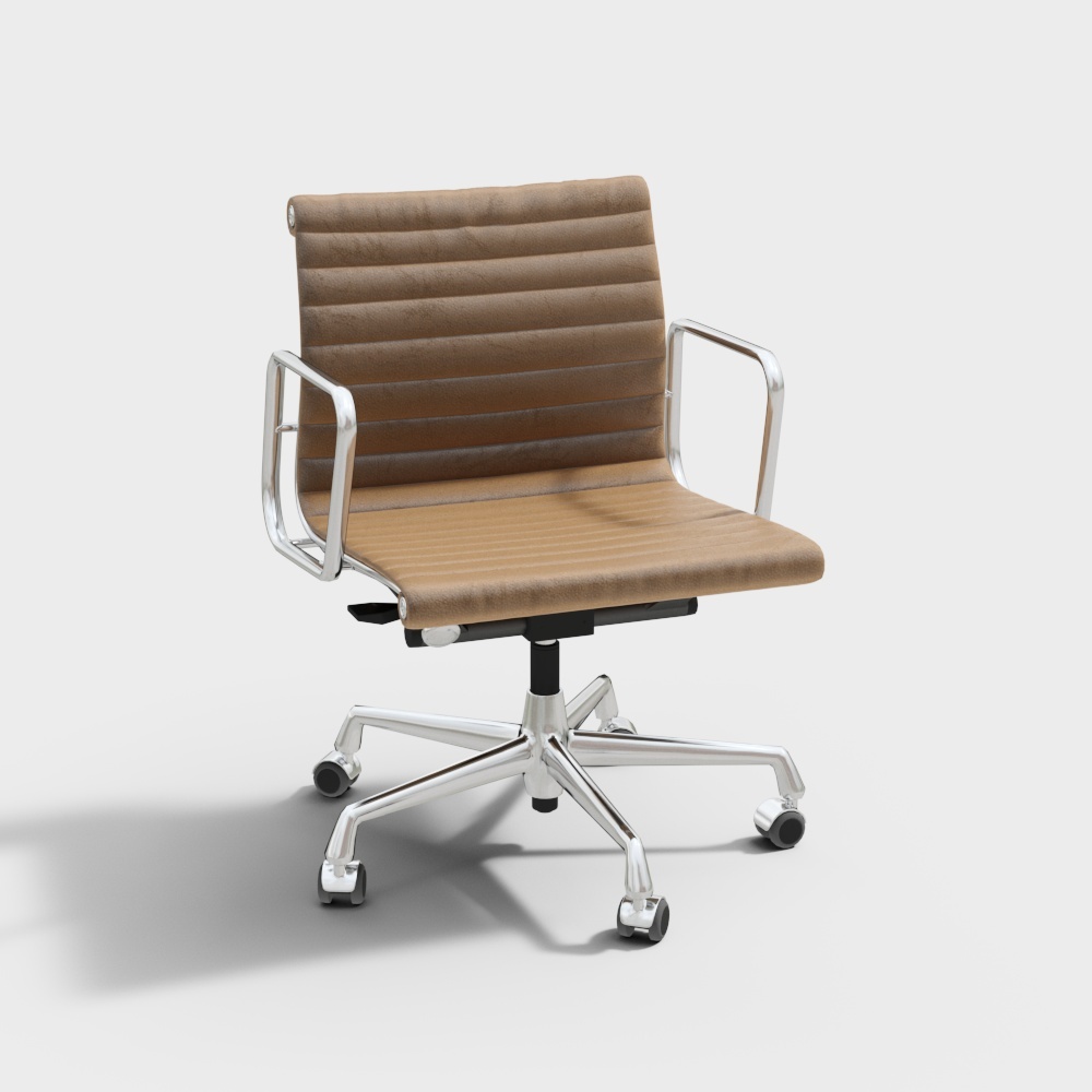 Eames Office Chair 3D Model – Brown Leather & Metal Frame