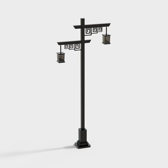 Outdoor New Chinese Style Garden Street Light 3D Model in Black