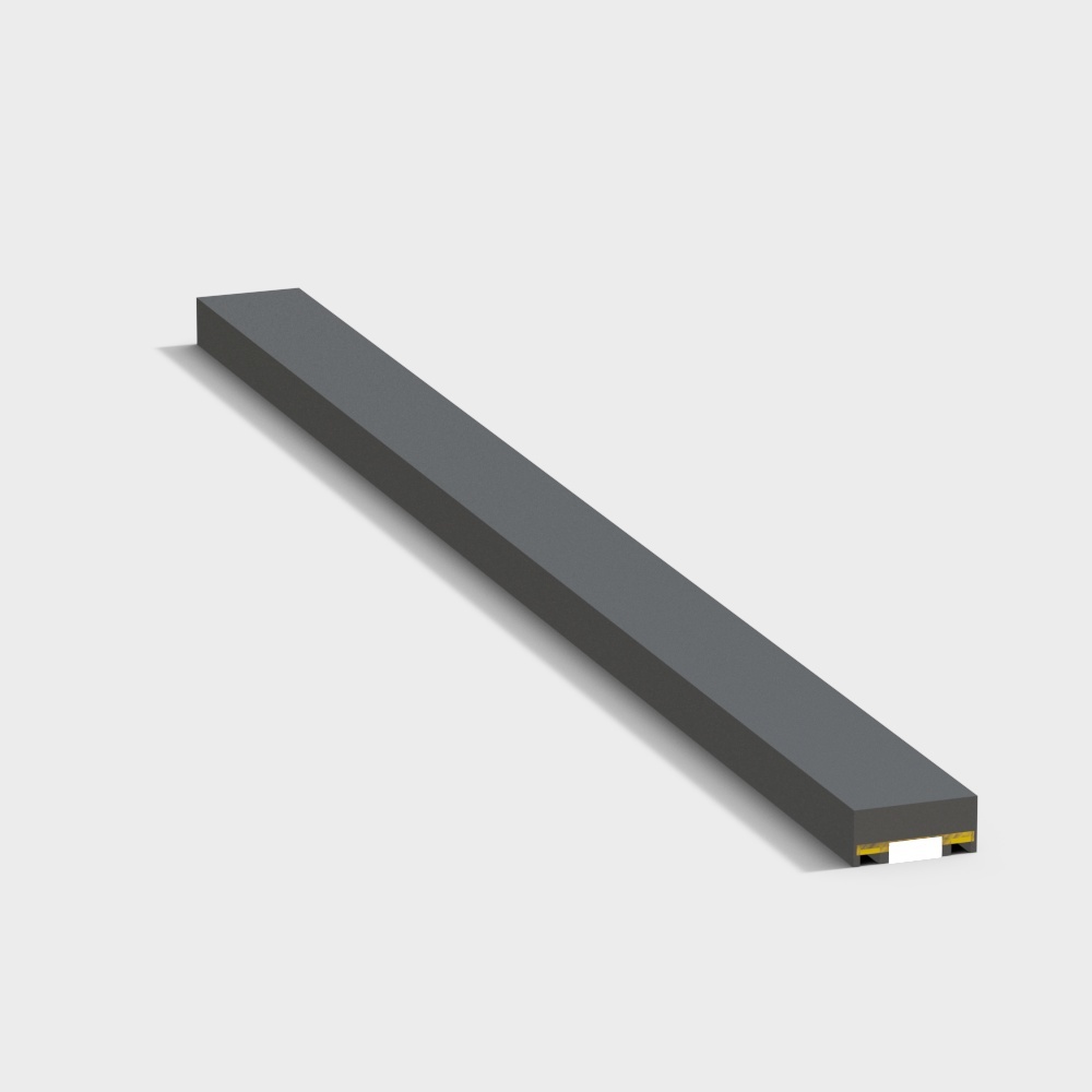 Long dark grey rectangular LED light bar with yellow interior on grey background