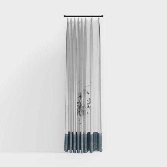 Elegant Ink Wash Curtain 3D Model for Interior Spaces