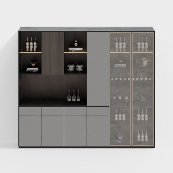 Elegant Low-Poly Bar Cabinet 3D model