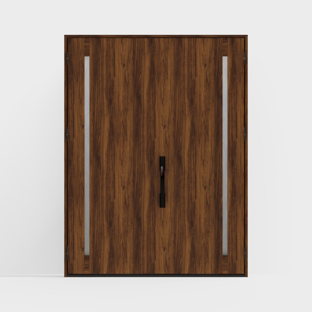 Porte en bois LIXIL - Porte d'entrée - G03 Double Porte - J Couleur Teck (Relief)