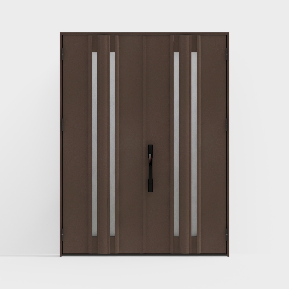 Lixil Wooden Door-ประตูทางเข้า-G02 ประตูคู่-G น้ำตาลดำ (ทาสี)-เปิดออกด้านนอก