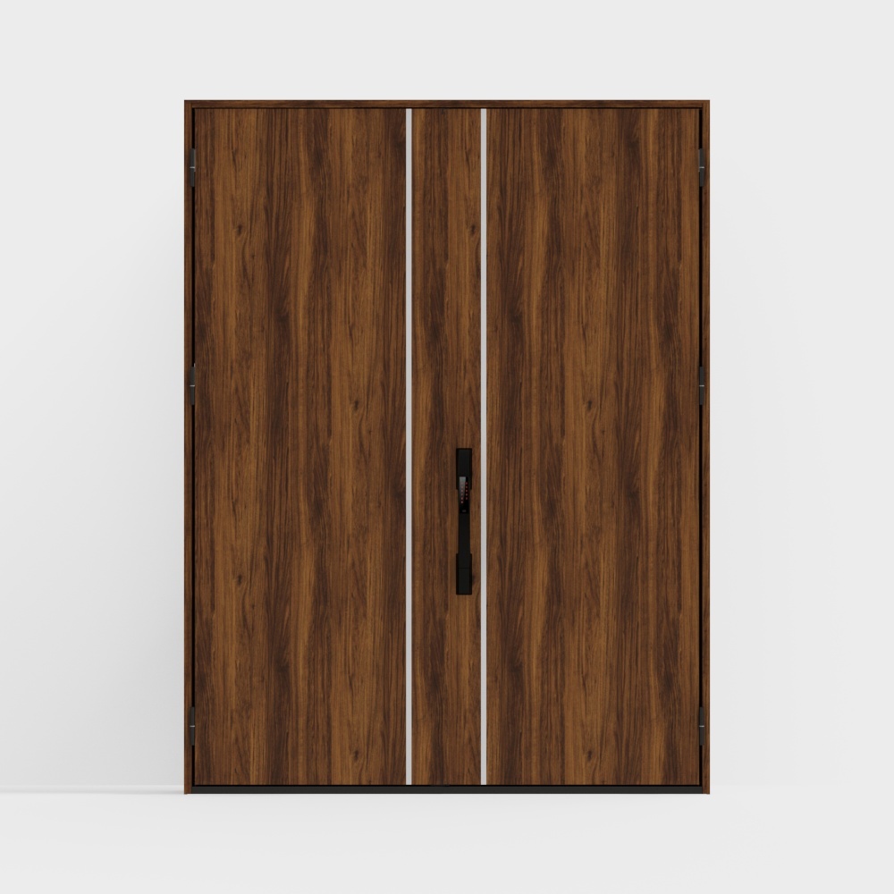 ประตูไม้ลิกซิล - ประตูเข้าบ้าน - P03 ประตูคู่ - สีไม้สัก (ลายเสล่า) - เปิดออกภายนอก