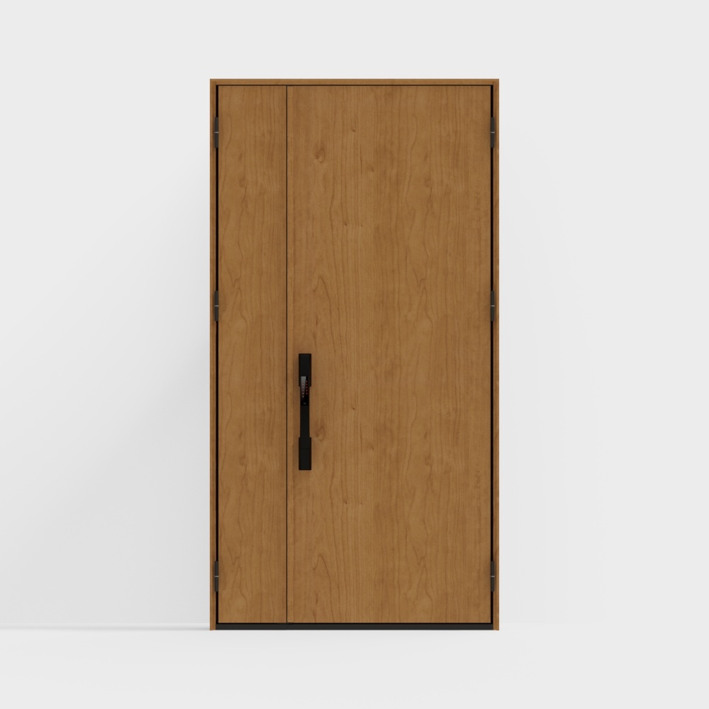 Stylish Low-Poly Wood Door 3D Model – Textured Wood & Metal