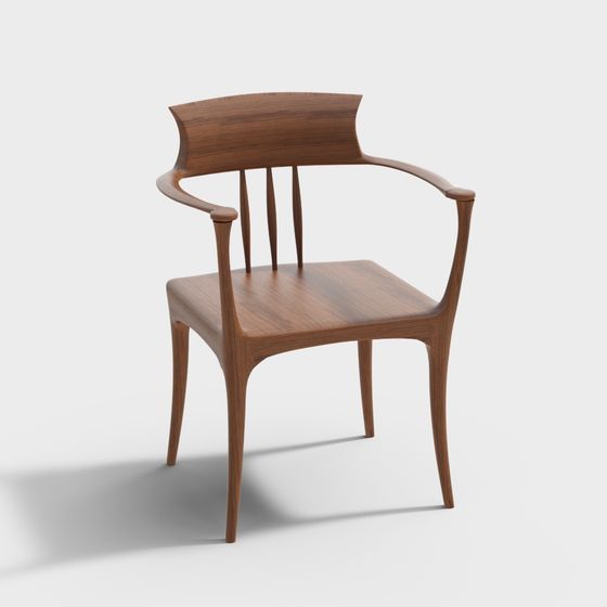 Elegant Curved Wooden Chair 3D model